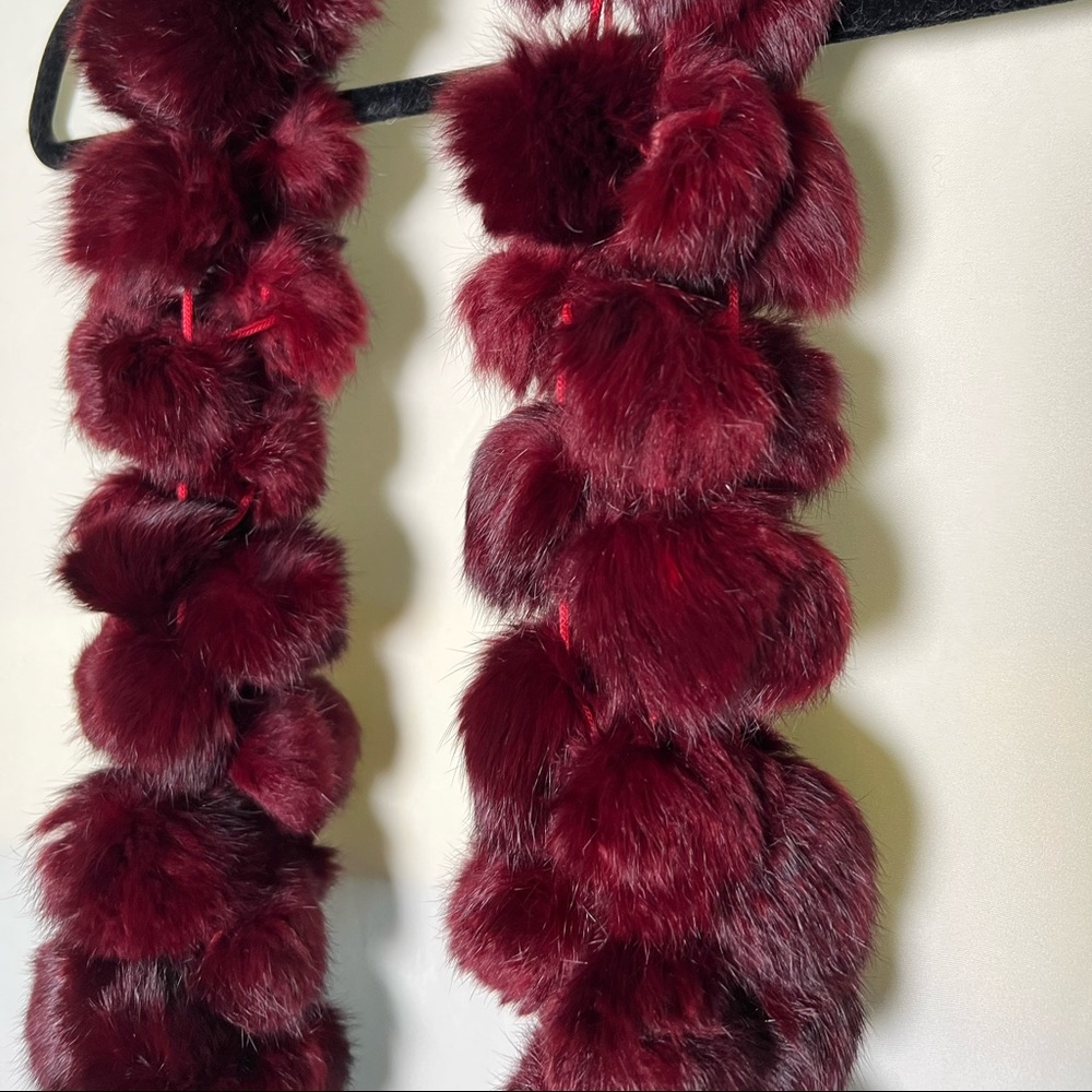 Rabbit fur burgundy scarf